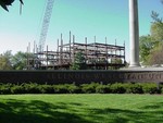Ames Library construction, view from south campus entrance. by Marc Featherly