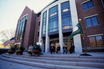 View of The Ames Library entrance during the Dedication Ceremony.